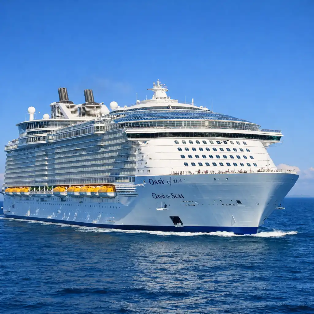 Royal Caribbean Oasis of the Seas cruise ship at sea with multiple decks
